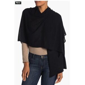 Portolano Black Lambswool Angora Blend‎ Cowl Neck Poncho Wrap One Size